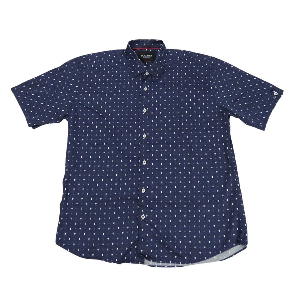 Maceoo Button Up Shirt Mens XXL Blue Skulls Italian Geometric